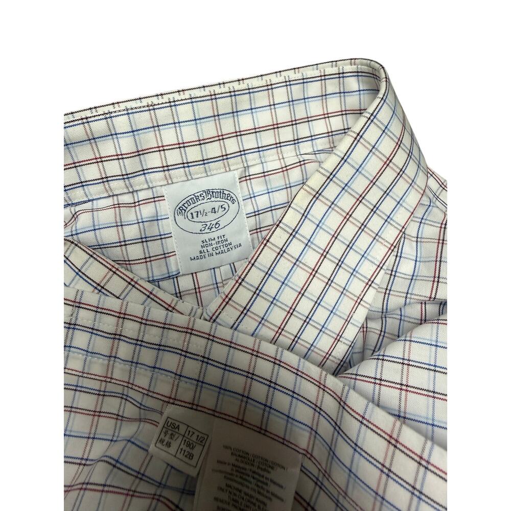 Brooks Brothers 346 Mens Dress Shirt 17.5 34/35 Slim Fit Plaid Cotton Button Up - Picture 11 of 11